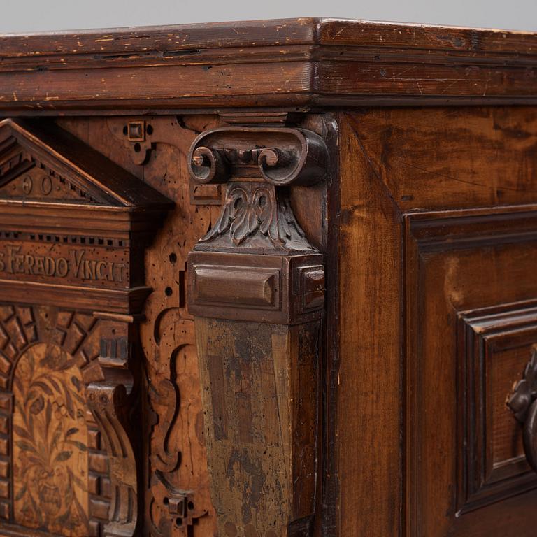 A Swedish baroque marquetry chest, later part of the 17th century,