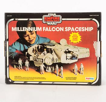 STAR WARS, Millennium Falcon i Palitoy-kartong, Empire Strikes Back, 1979.