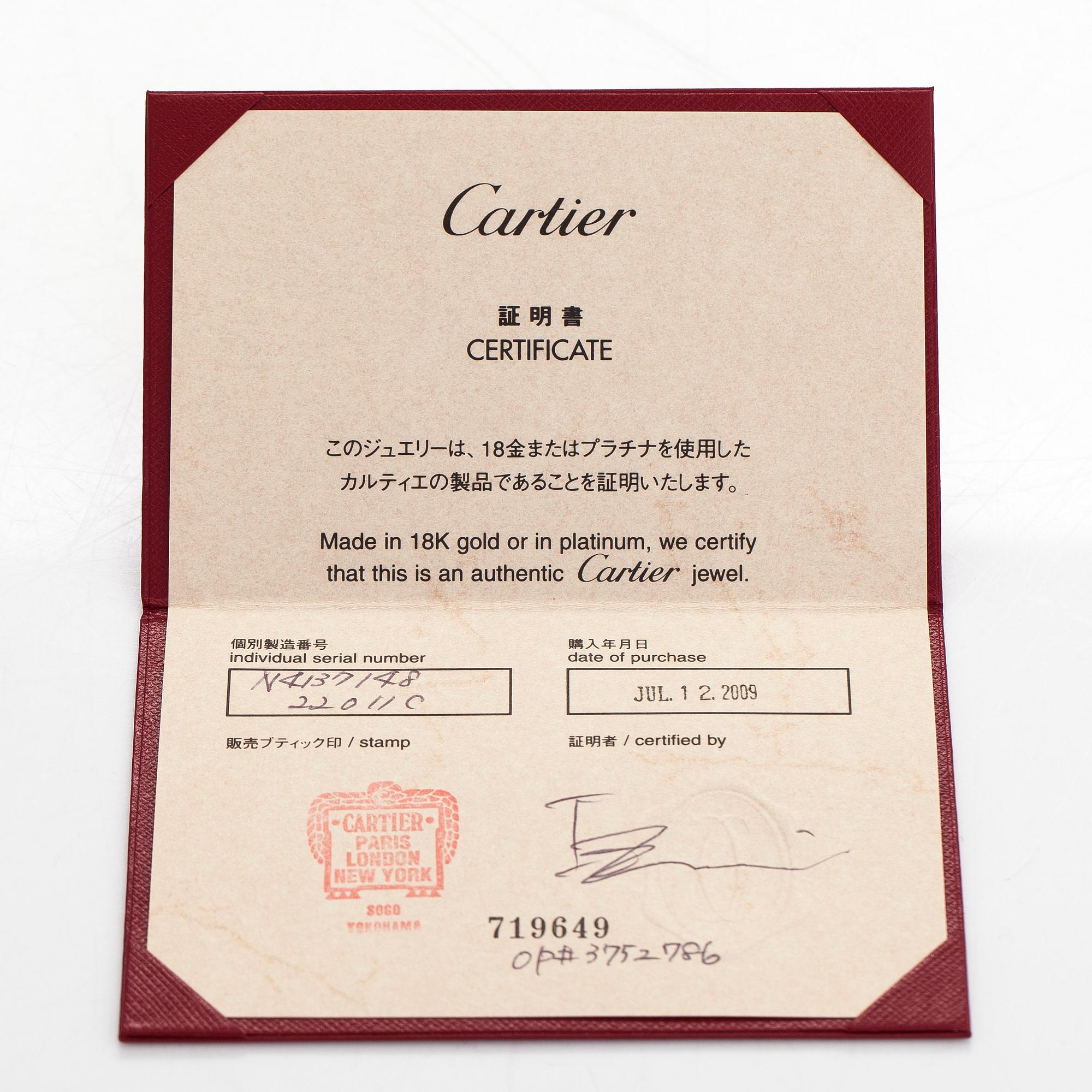 Cartier, a platinum ring, with a brilliant-cut diamond approx. 0.36 ct. With GIA dossier and certificate.
