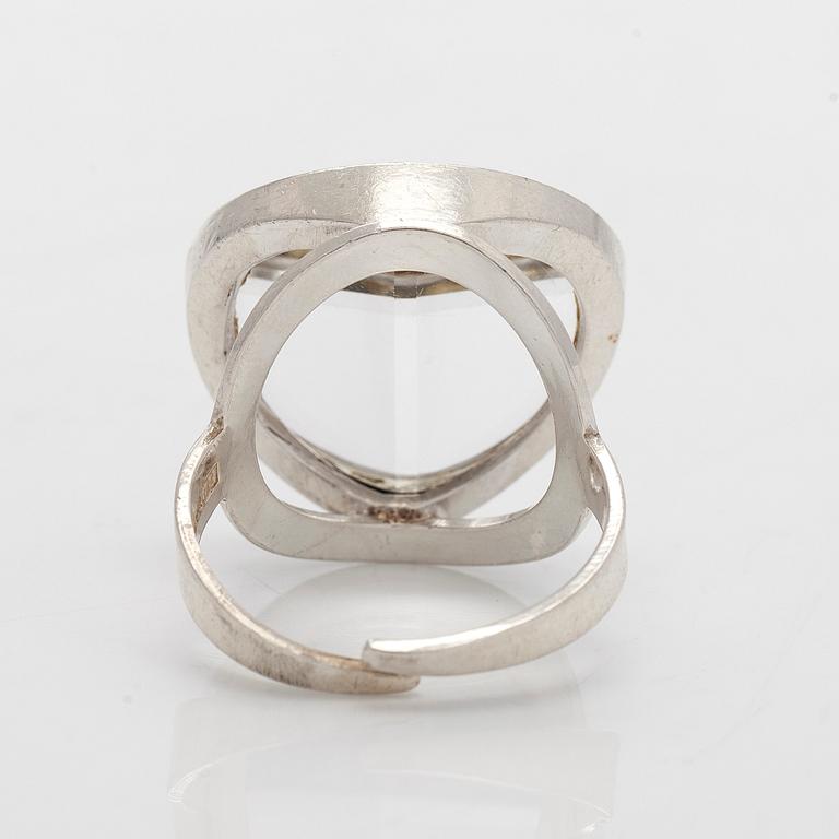 Jorma Laine, ring, silver, faceted rock crystal, Turun Hopea 1984.