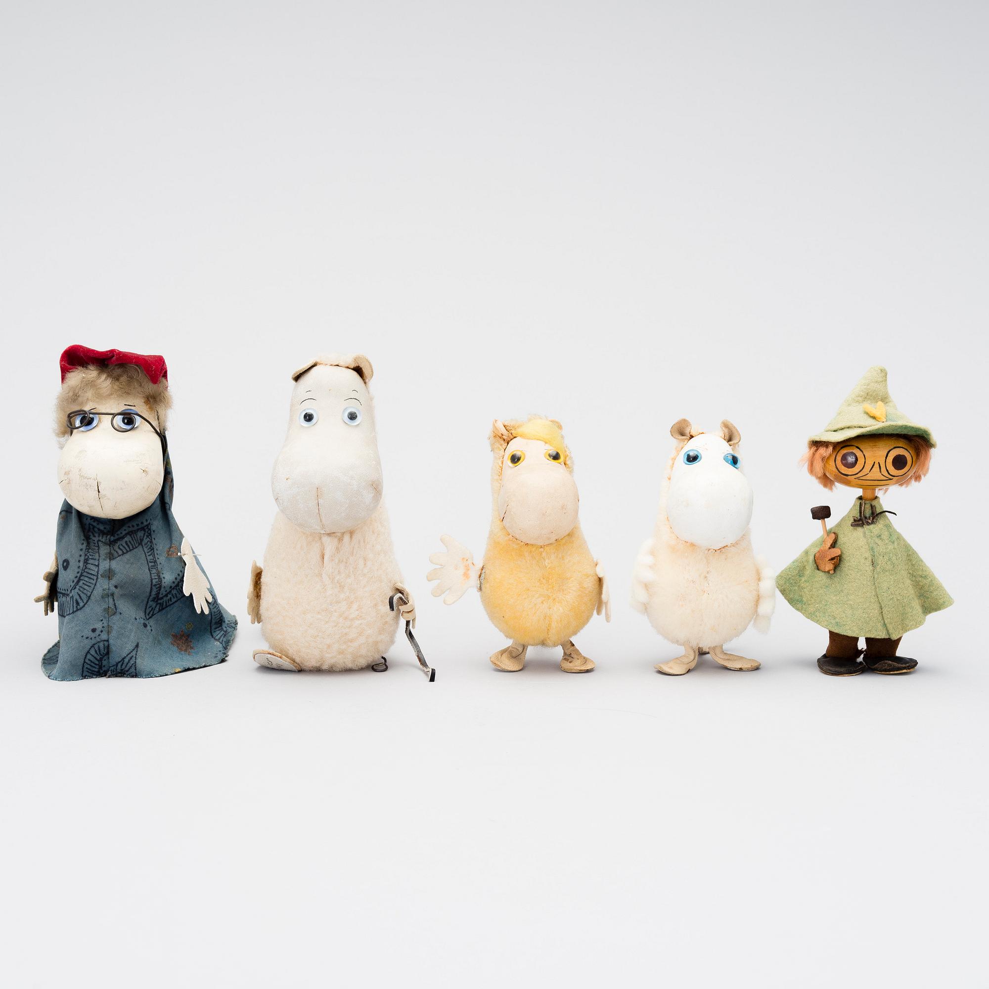 MUMINFIGURER, 5 stycken, Atelier Fauni, Finland, 1950/60-tal.