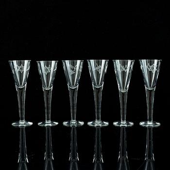 A set of six freemason glasses, 20th century.