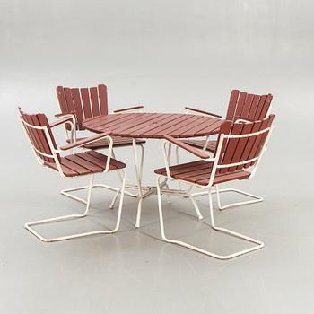 Garden furniture, 4 chairs, table, 1950s.