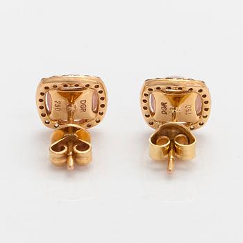 Earrings, cabochon cut rose quartz, diamonds, 18K gold, Italy.