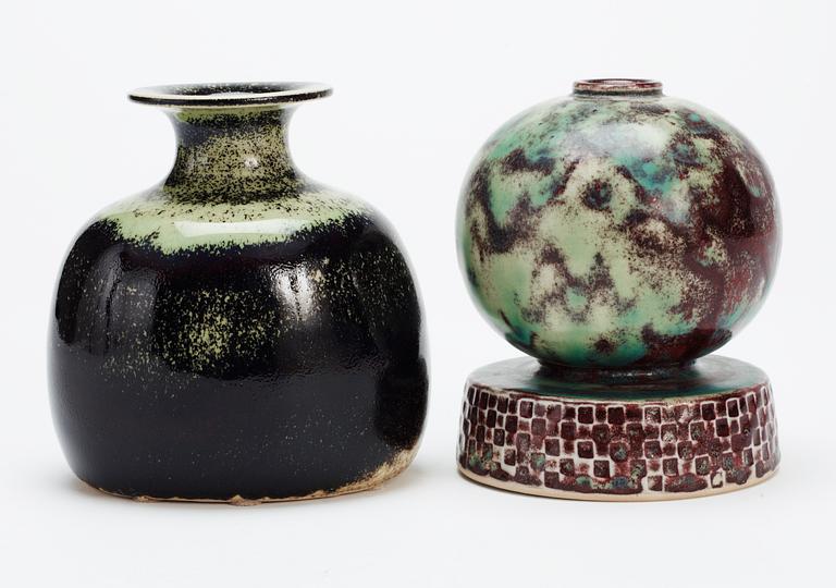 Two Stig Lindberg stoneware vases Gustavsberg studio 1973-1981.
