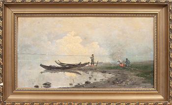 OKÄND KONSTNÄR, olja på duk uppklistrad på pannå, sign B.Ф. (VF med kyrillisk skrift), Ryssland, 1884.