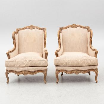 Bergèrer, ett par, Louis XV-stil, omkring år 1900.
