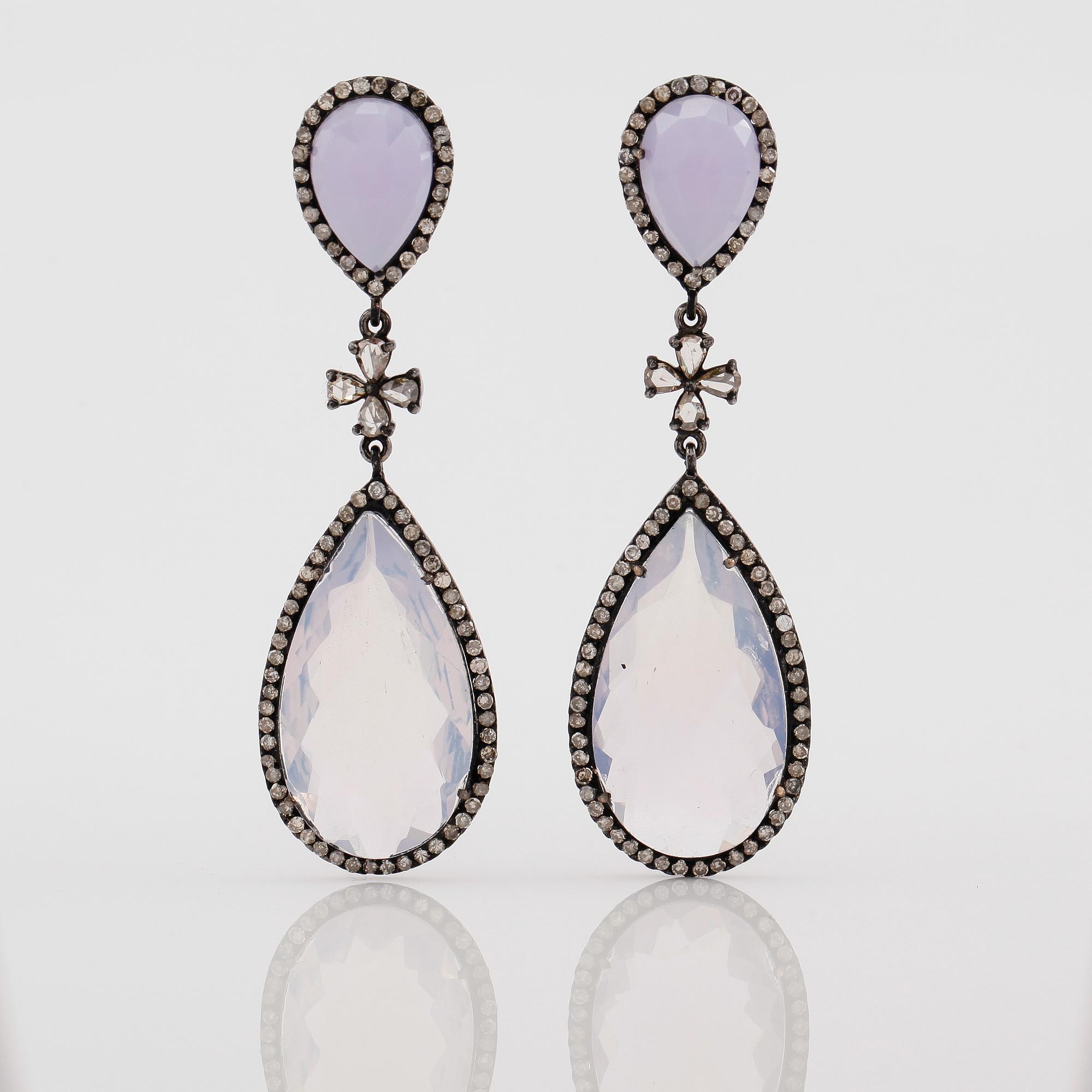 ÖRHÄNGEN, 1 par, silver, guld, diamanter totalt ca 1.00 ct och rosenkvarts.