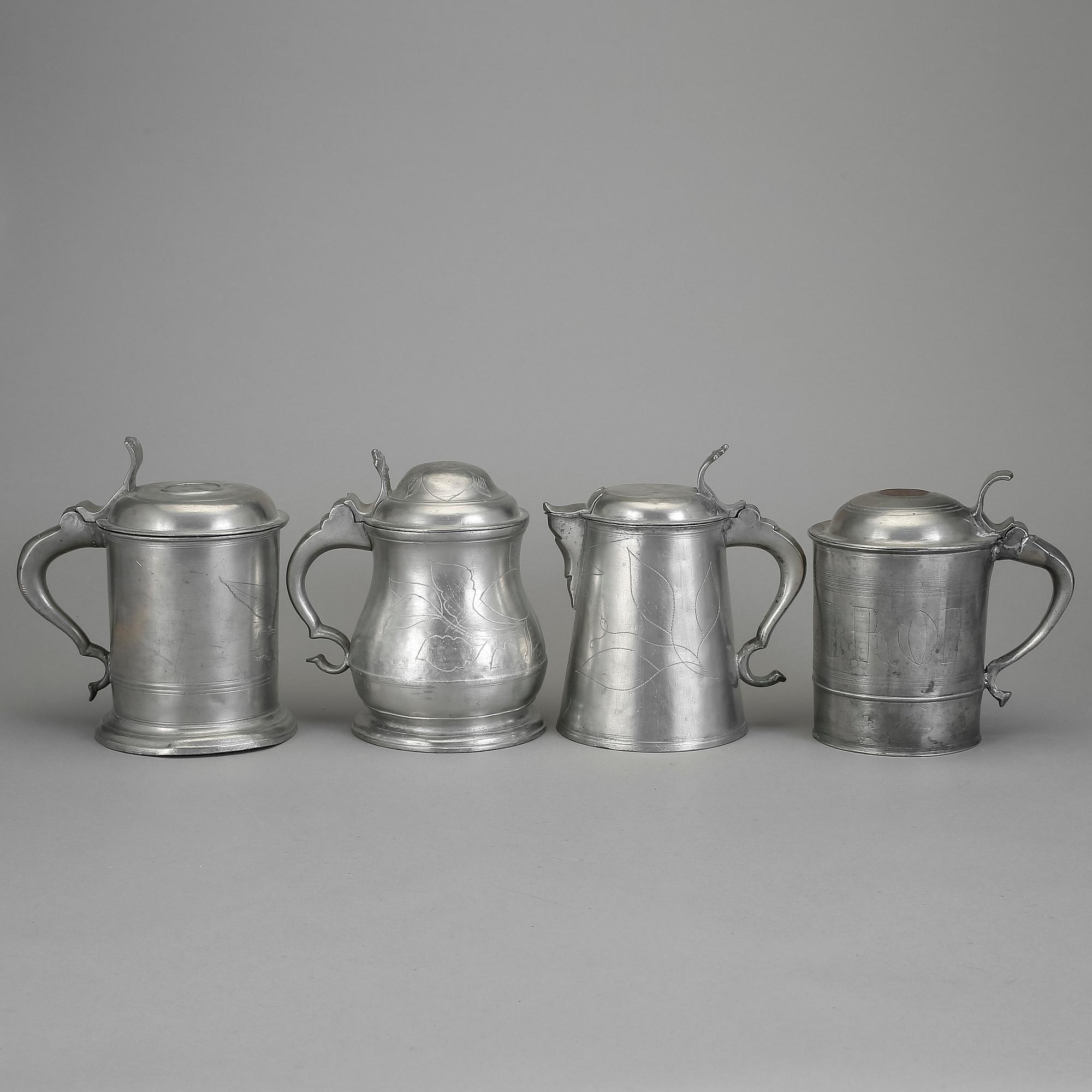 STOP, 4 stycken, tenn, bla Nicklas Anström, Växjö, (1817-1844).