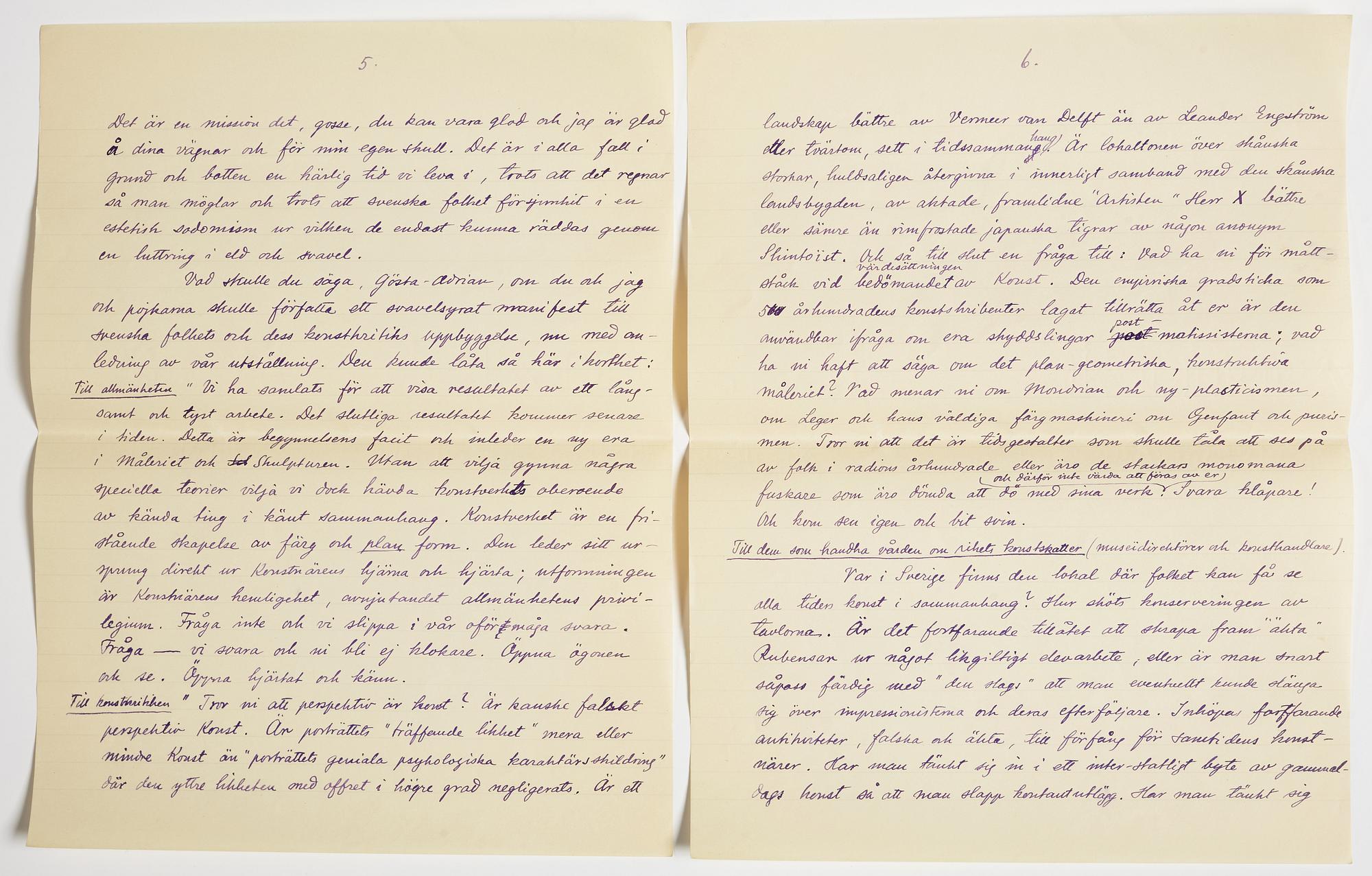 LETTER from Otto G. Carlsund to GAN (Gösta Adrian-Nilsson) in Lund, dated Stjärnhof 22.8.(19)28.