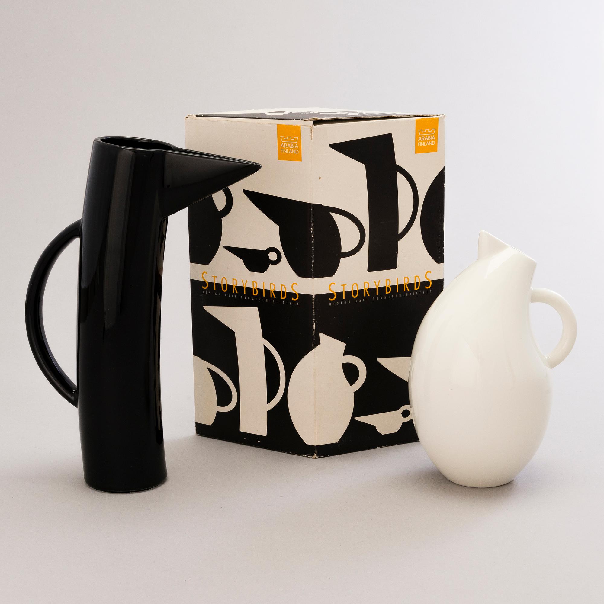 KATI TUOMINEN-NIITTYLÄ. Two Ceramic 'Storybirds' Jugs by Arabia, Finland.