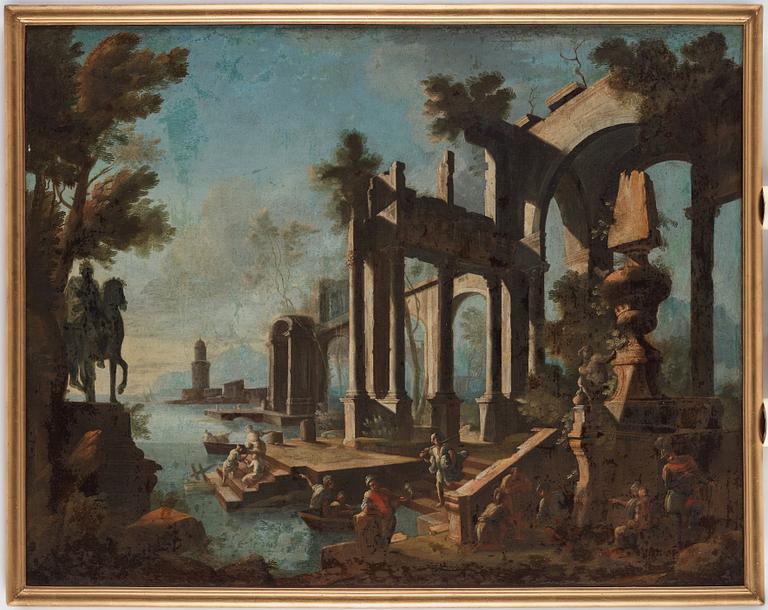 Italian school 17th/18th Century. Ruins by a harbour, a pair.