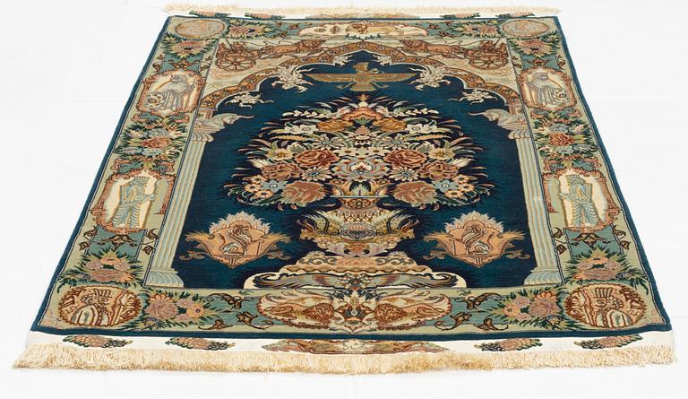 A rug, Tabriz, part silk, figural, ca 167 x 98 cm.