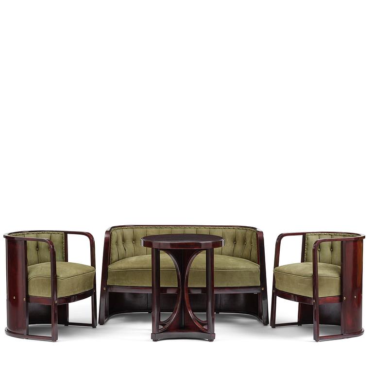 Josef Hoffmann, salongsmöbel, fyra delar, modell 421/428, Jacob & Josef Kohn, Wien, 1900-talets början.