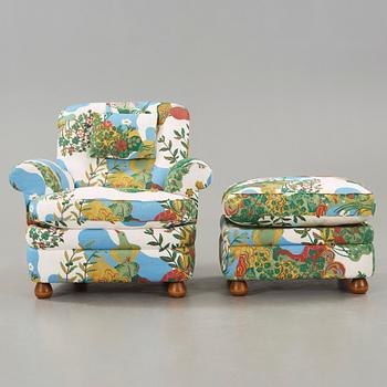 A Josef Frank armchair with ottoman, model 336, Svenskt Tenn Sweden.