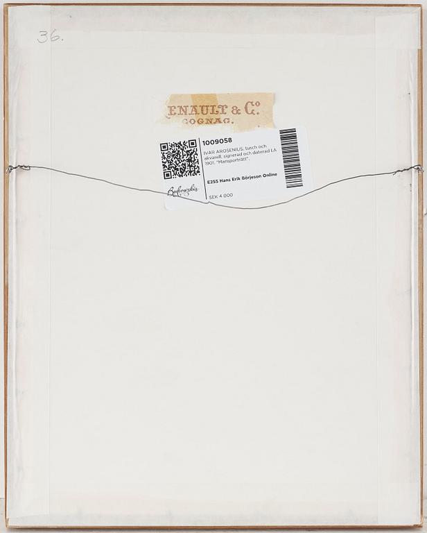 IVAR AROSENIUS, indian ink and watercolour, signed and dated I.A. 1901. "Mansporträtt".