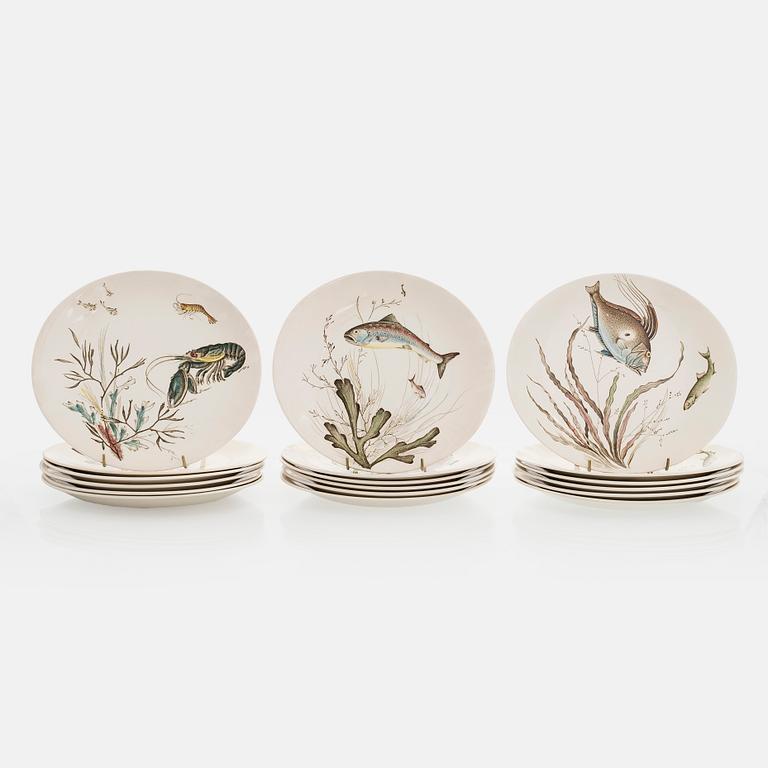 18 “Fishes” plates, earthenware, Johnson Bros, England, first half/mid-20th century.