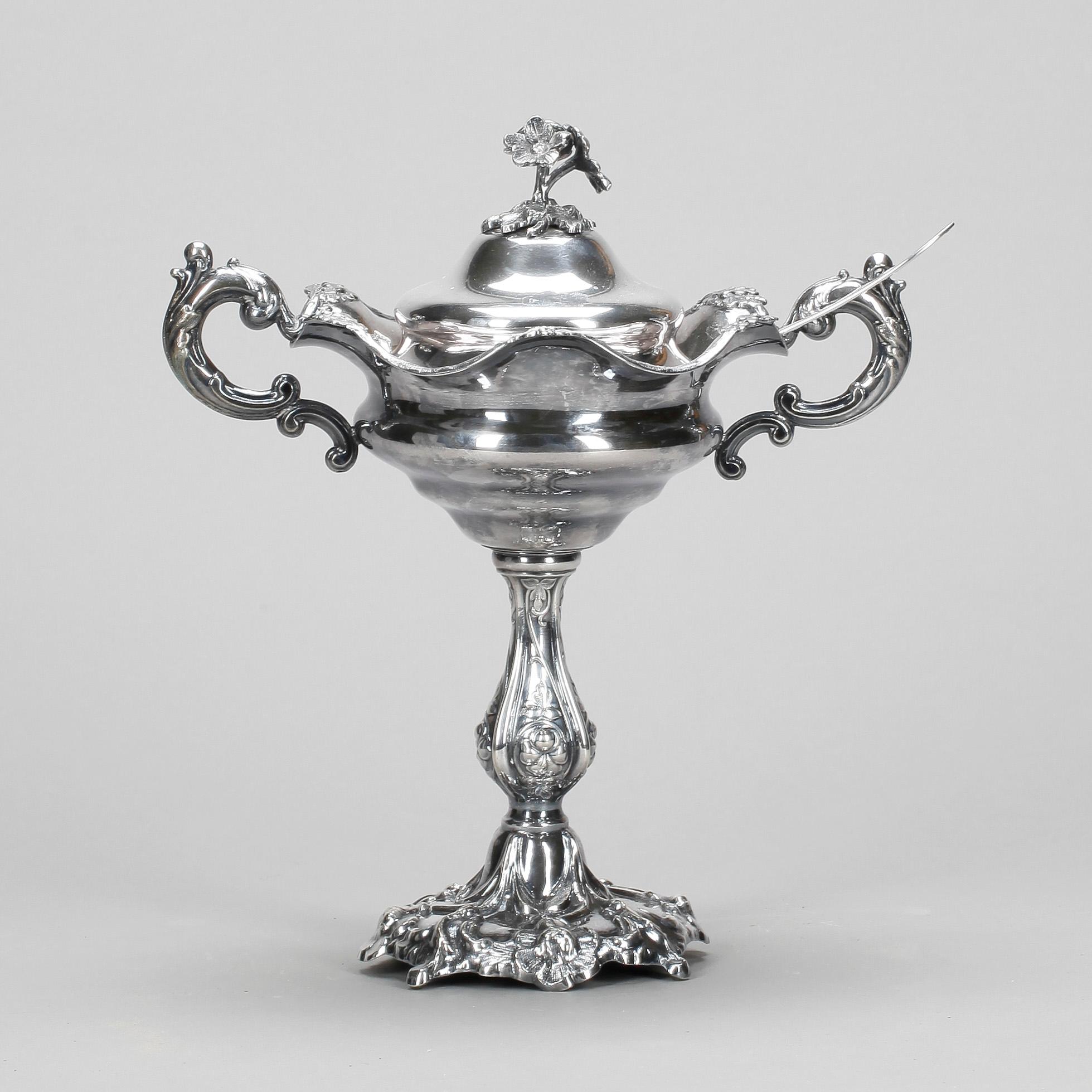 SOCKERSKÅL MED STRÖARE, nysilver, A G Dufva, omkr år 1900.