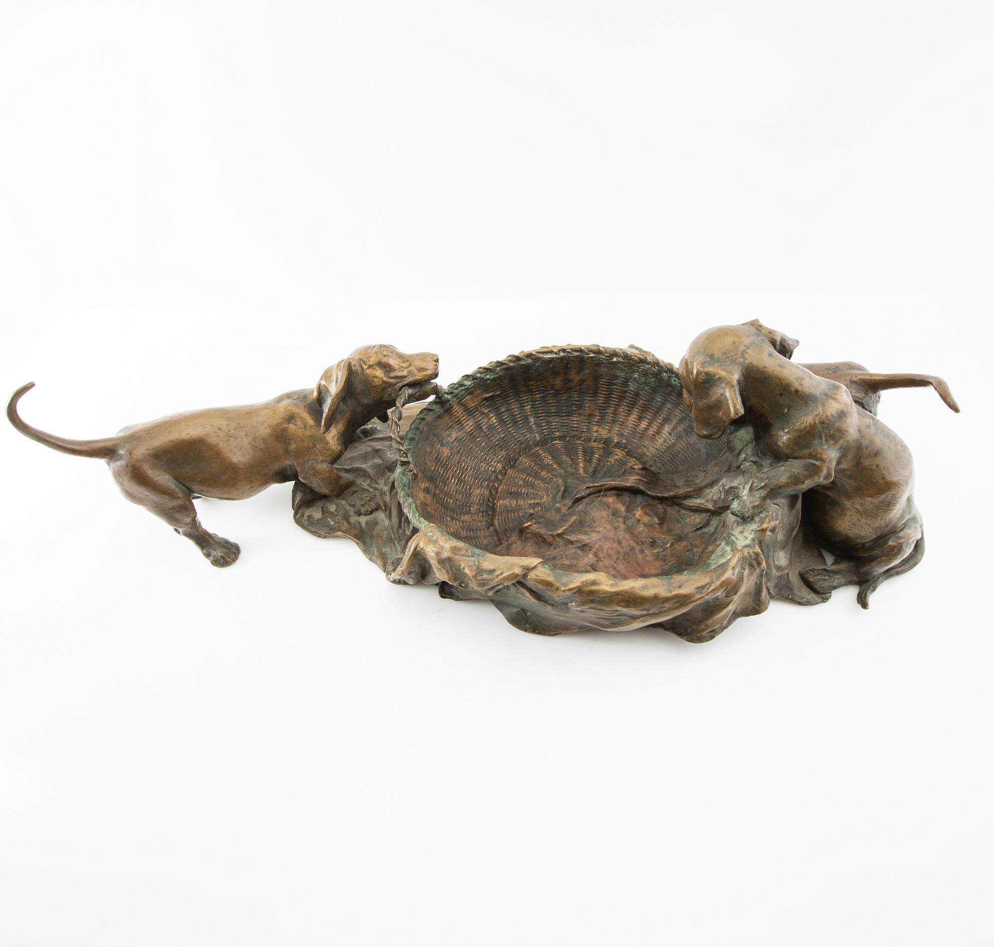 Unknown artist 20th century, sculpture, Playing puppies.