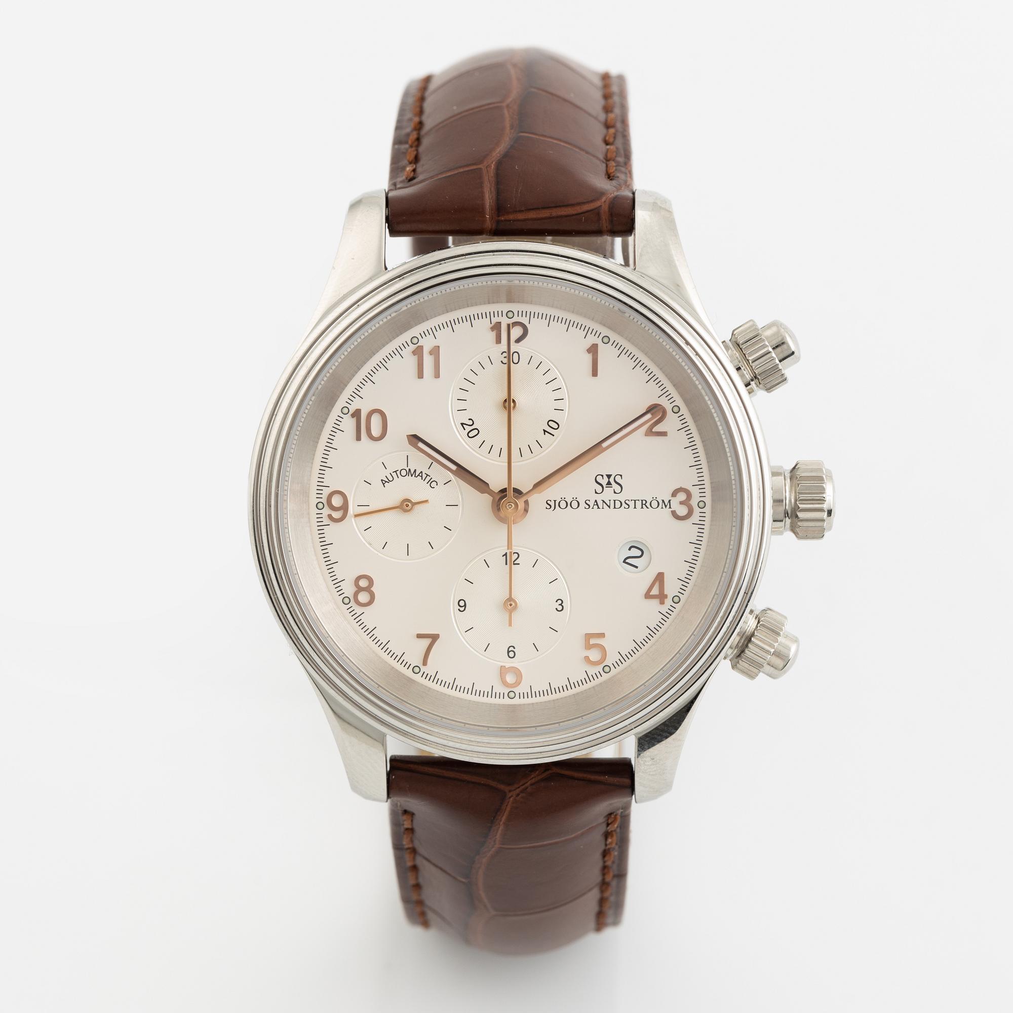 Sjöö Sandström, Royal Steel, chronograph, wristwatch, 42 mm.