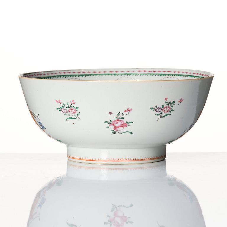 A famille rose "European Subject" punch bowl, Qing dynasty, 18th Century.