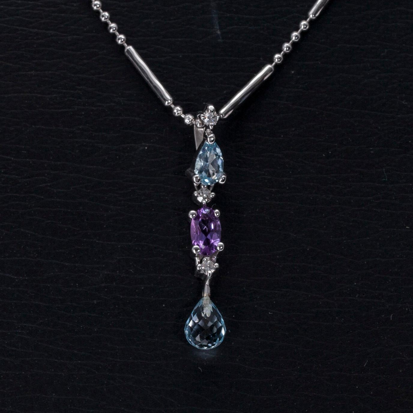 HÄNGE, 14K guld, 2 akvamariner, ametist, 3 små diamanter. Finska kontrollstämplar. Vikt 3,6 g.