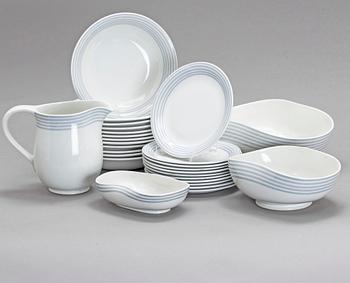 SERVIS, flintgods, 27 delar. "Grå ränder", Wilhelm Kåge, Gustavsberg 1945-1969.