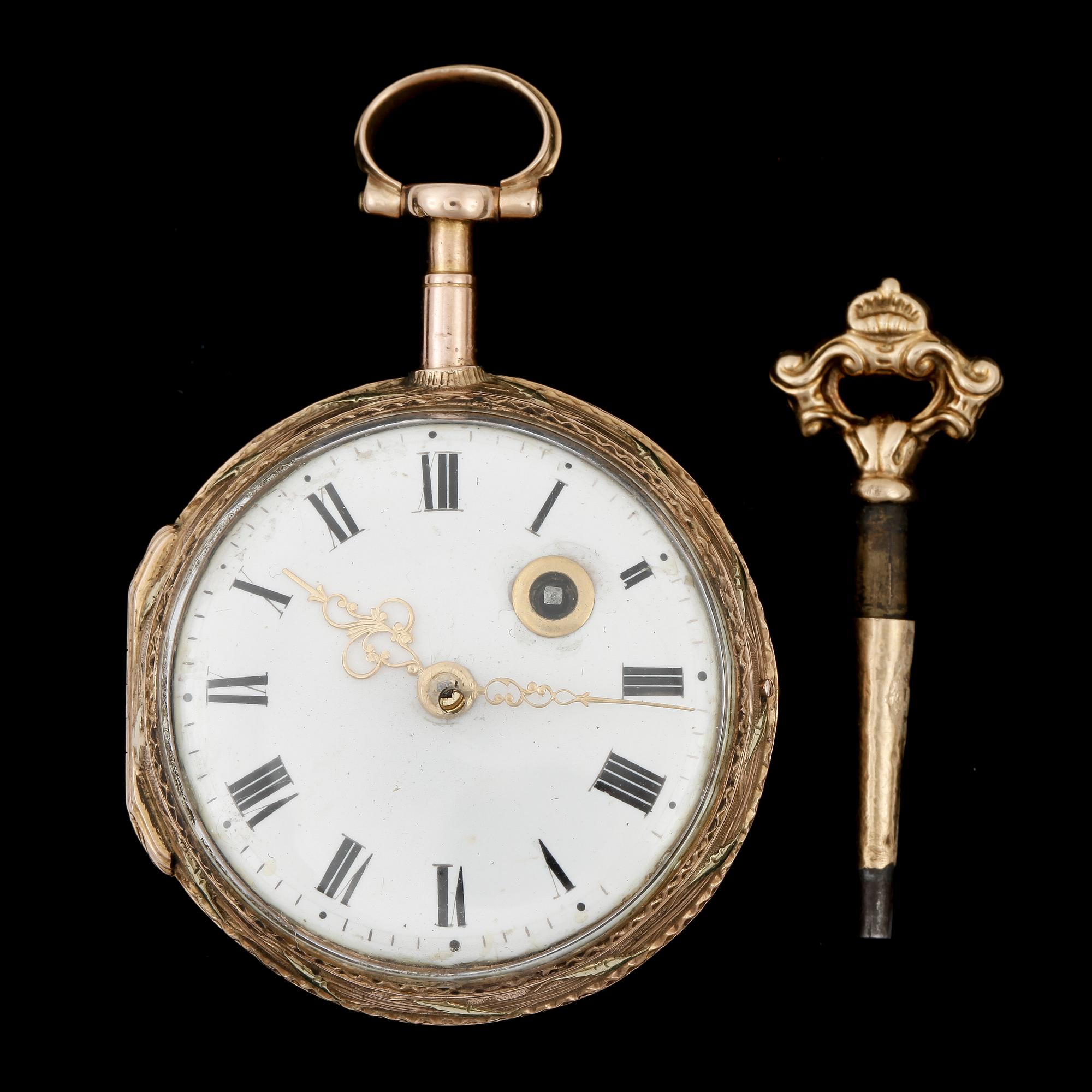 FICKUR, spindelur, Le Moir à  Paris, 1700-tal, guld. Totalvikt ca48g.