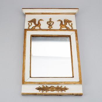 Spegel, 1800-tal, empire, signerad J. Stork, Johan Stork, Kalmar (1788-1846), troligen Hallstämplad.