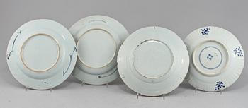 TALLRIKAR, 4 st, porslin och fajans, Kina och Europa, 1700-tal.