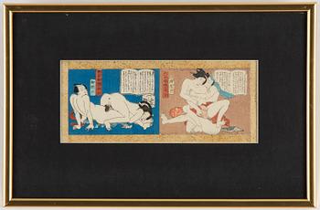 Six Japanese sheets from album, Shunga, late 19th/early 20th century.