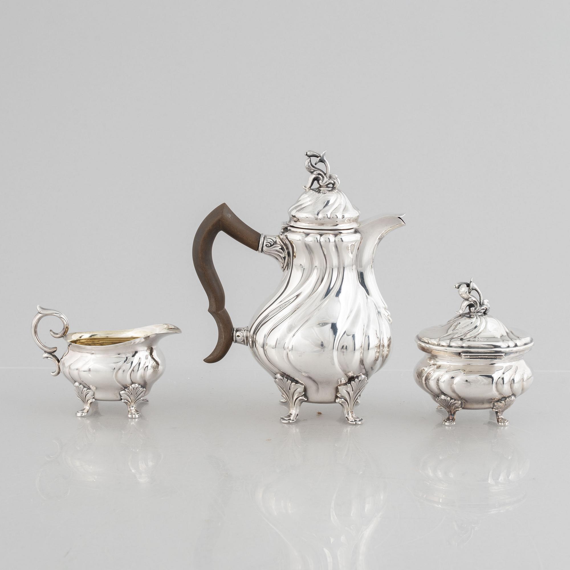 A three piece silver coffee set, mark of CG Hallberg, Stockholm 1944-1946.