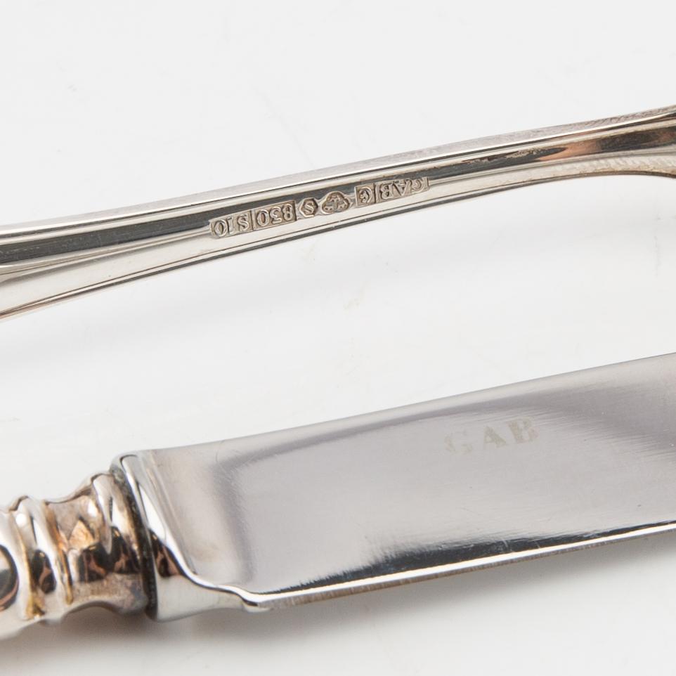 Bestick, 12 st, silver, modell "Svensk rund", GAB, Eskilstuna, 1990-tal.