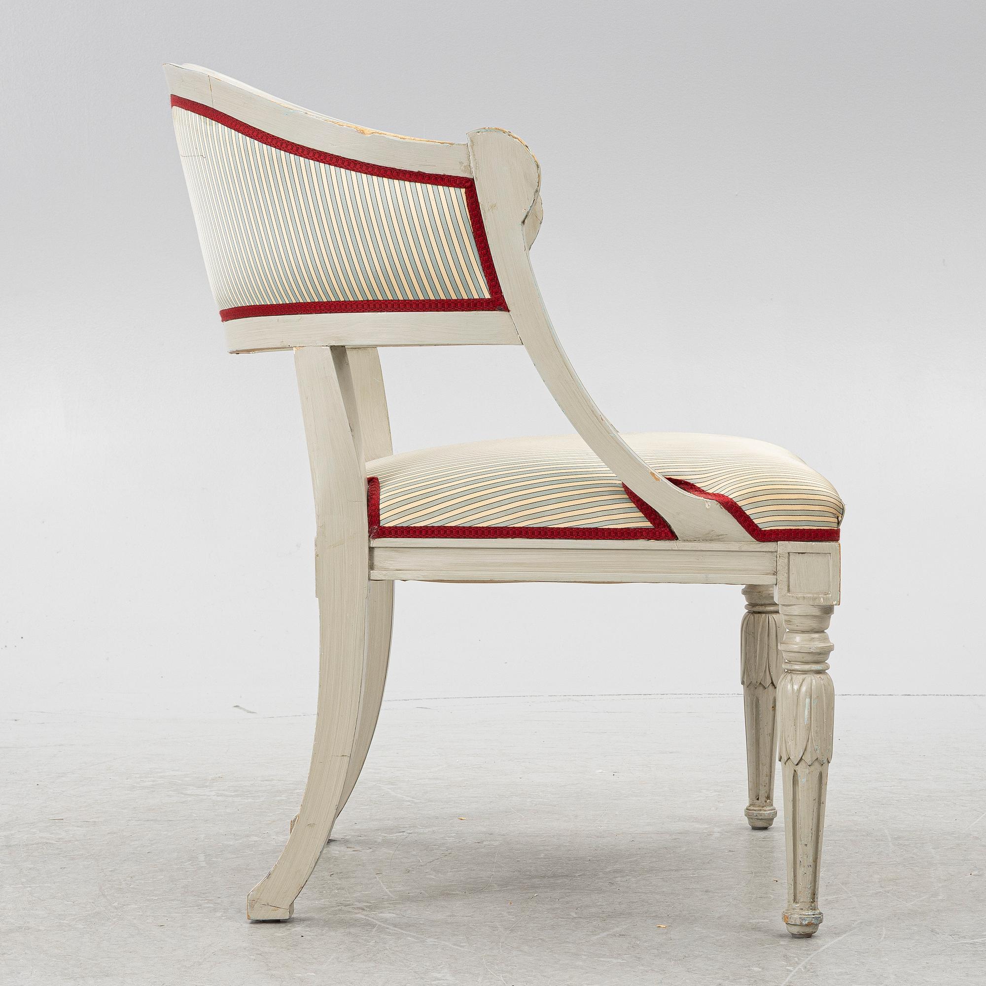 A late Gustavian style armchair, late 20th Century.