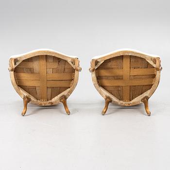 A pair of presumably French Louis XV armchairs, mid 18th century.