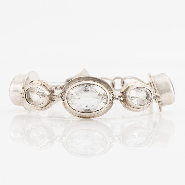 Anna Maria Öberg, bracelet, necklace, pendant, and ring, silver with rock crystal.