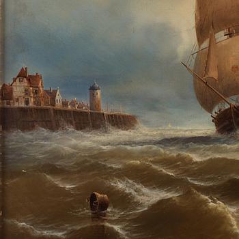 Ferdinand Friedrich Weiss, Marine with sailing ship off the coast.