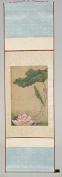 A hanging scroll of a lotus flower, Qing dynasty.