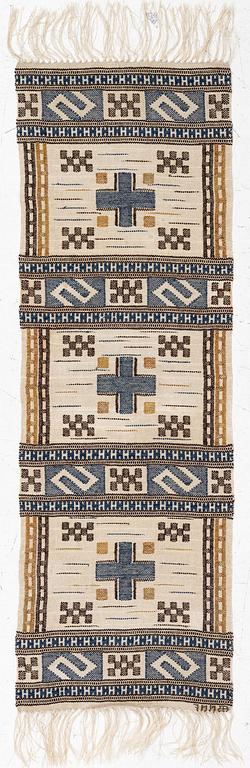 Märta Måås-Fjetterström, a 'Blå essbård' (also  S-bård), flat weave c. 142 x 42 cm, signed AB MMF.