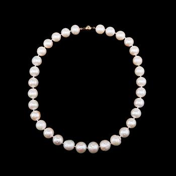 20. A NECKLACE, 113 South sea pearls Ø 9 - 12 mm.