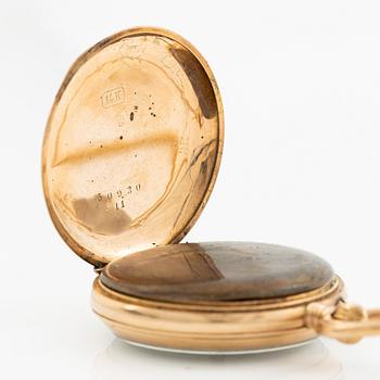 Pocket watch, 37 mm, 14K gold, Chain in 18K gold.