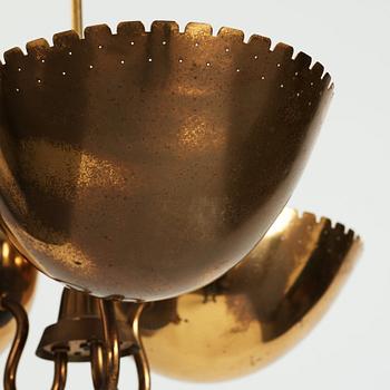 Carl-Axel Acking, probably, a Swedish Modern three light brass ceiling light, Arvid Böhlmarks Lampfabrik, 1940's.