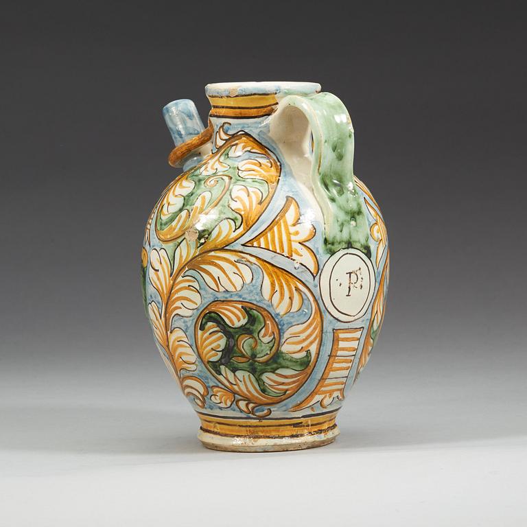 An Italian Castelli maiolica syrup-jar, 17th Century.