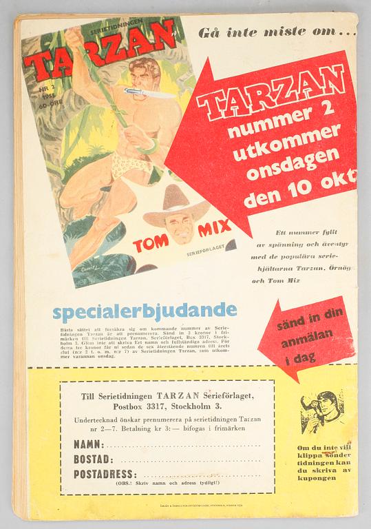 SERIETIDNINGAR, Tarzan nr 1,5,6, 1951.