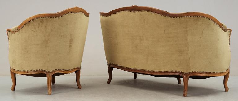 SOFFA SAMT BERGERE, rokokostil, Lani, 1900-talets mitt.