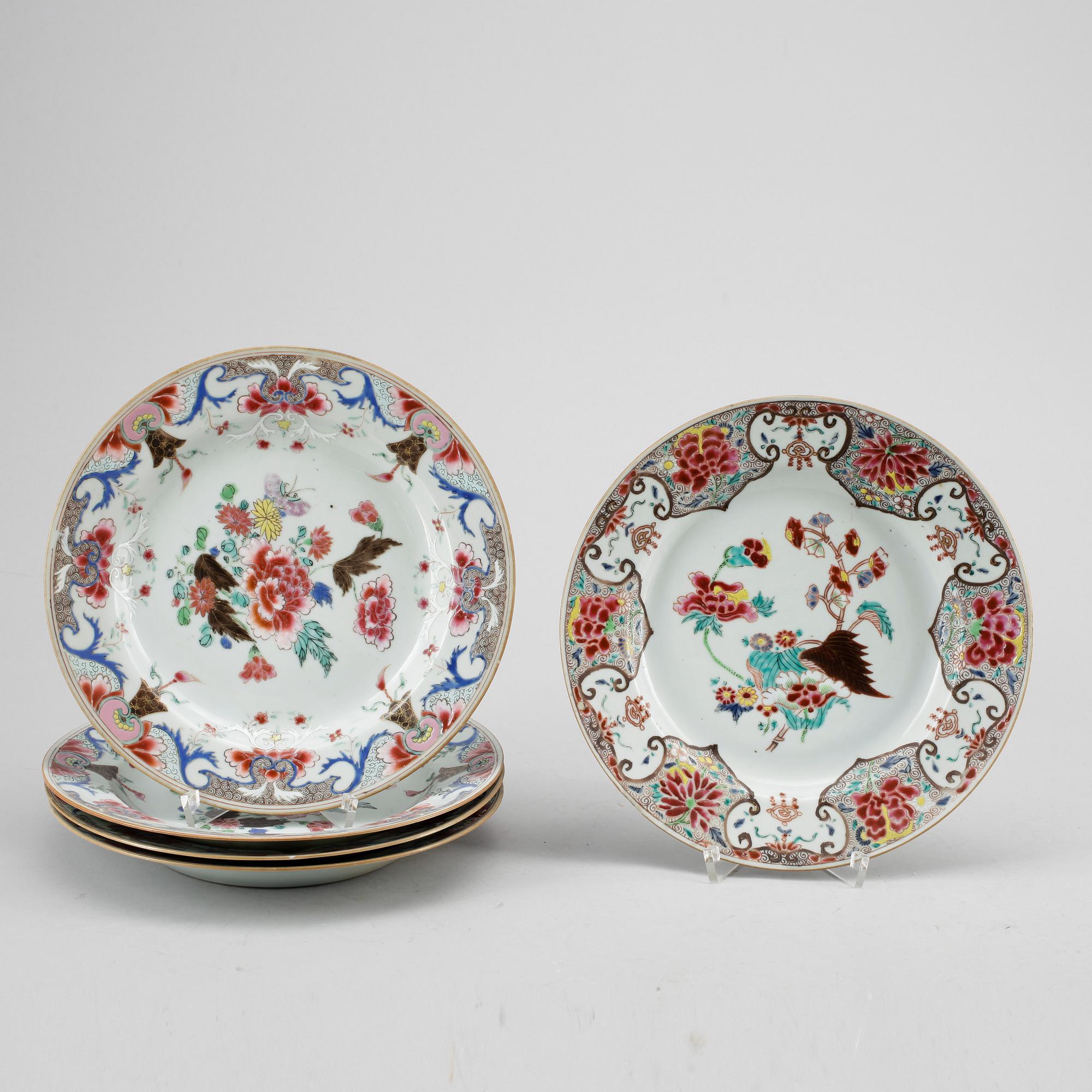 TALLRIKAR, 4+1, kompaniporslin. Kina, Qianlong (1736-95).