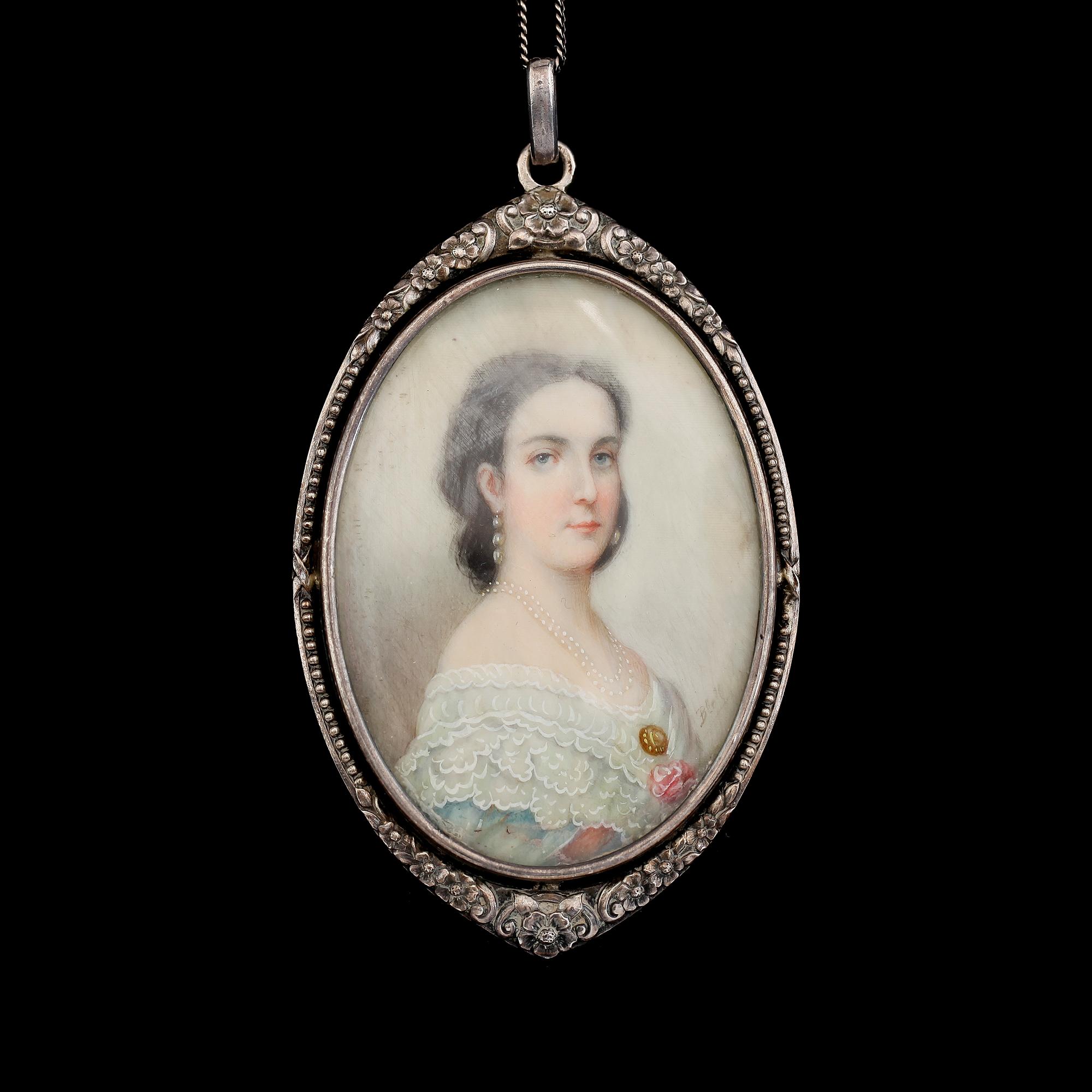 MINIATYR/HÄNGE, gouache, otydligt signerad, 1900-talets första hälft.