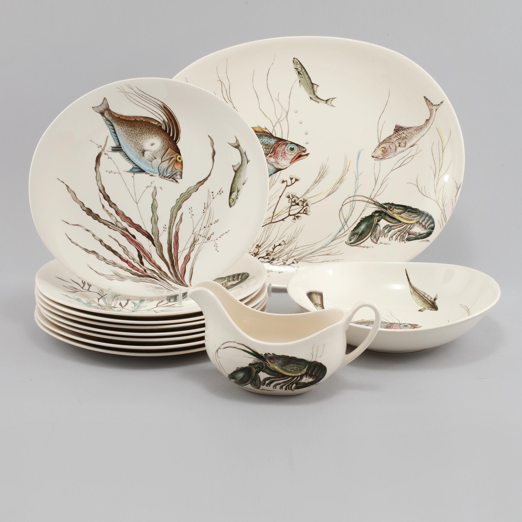 SERVISDELAR, 11 delar, flintgods, "Fish", Johnson Bros, England, omkring 1900-talets mitt.