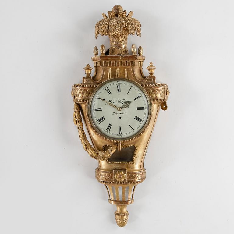 VÄGGPENDYL, gustaviansk, urtavla märkt Hans Wessman, urmakare i Stockholm 1787-1805.
