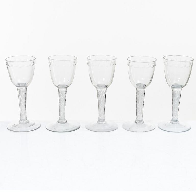 Wine glasses, 5 pcs, circa 1900.